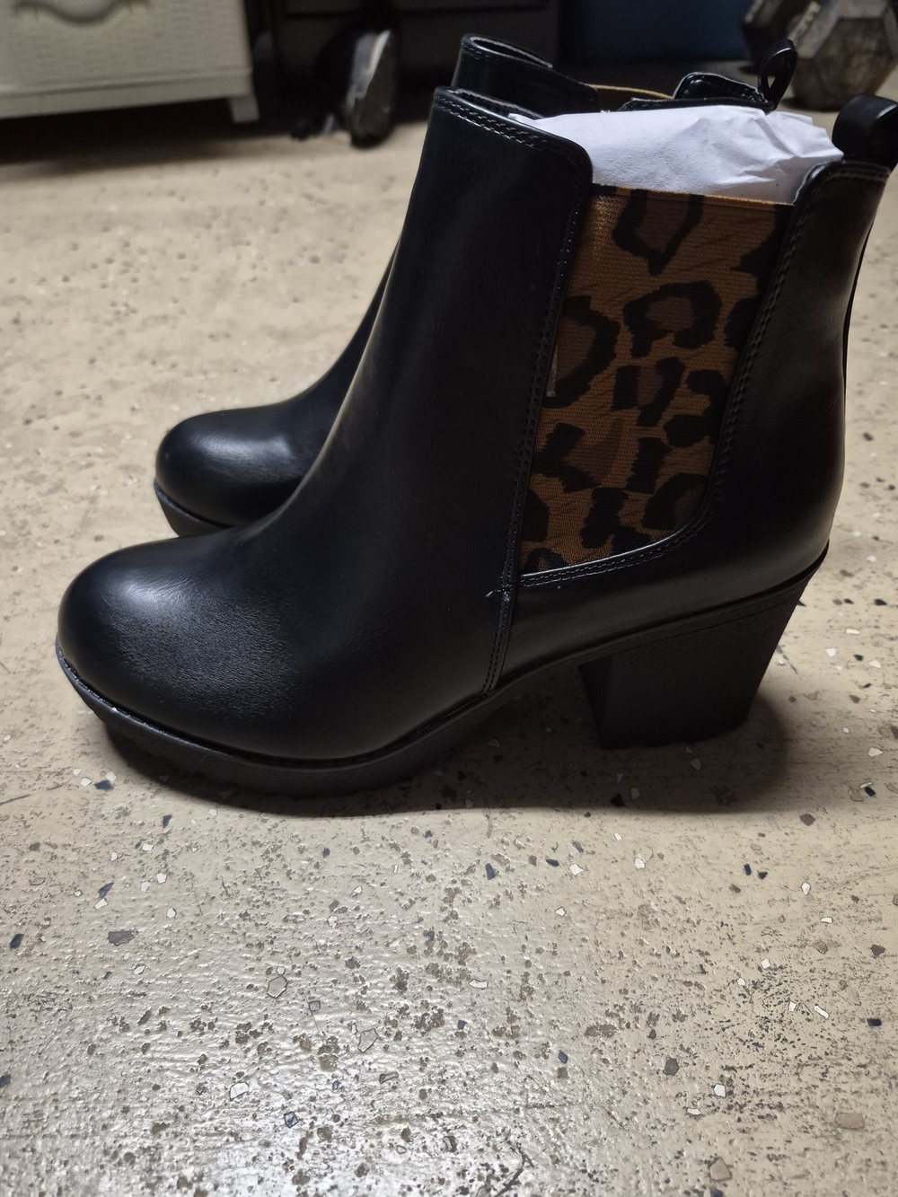 Ankle Boots with Leopard Panel